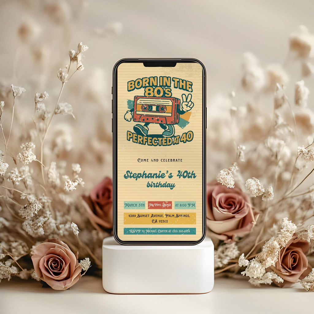 Retro 80s Cassette Tape 40th Birthday Invitation