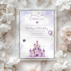 Purple Watercolor Princess Castle Birthday Invitation