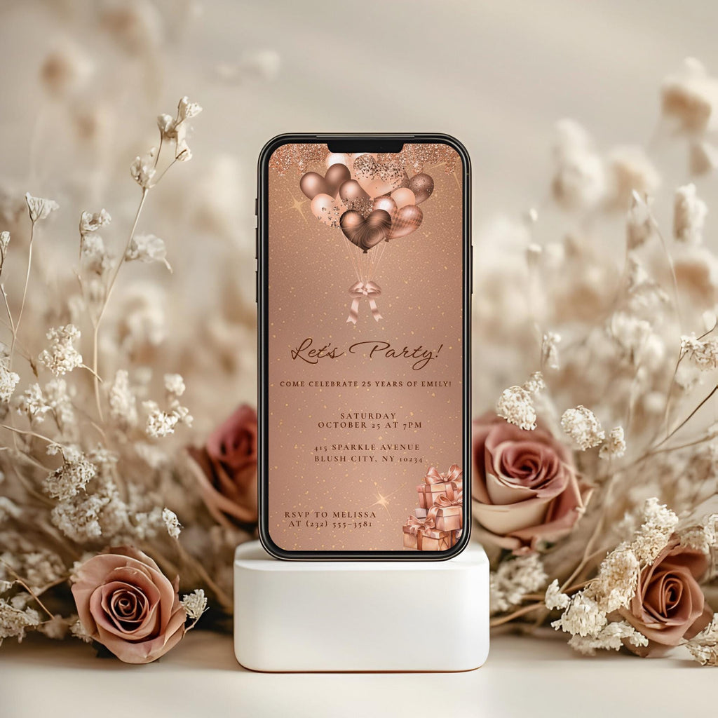 Rose Gold Balloon Elegant Birthday Invitation