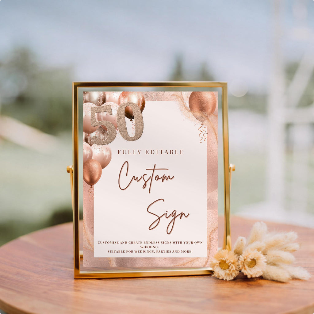 Rose Gold 50th Birthday Custom Sign