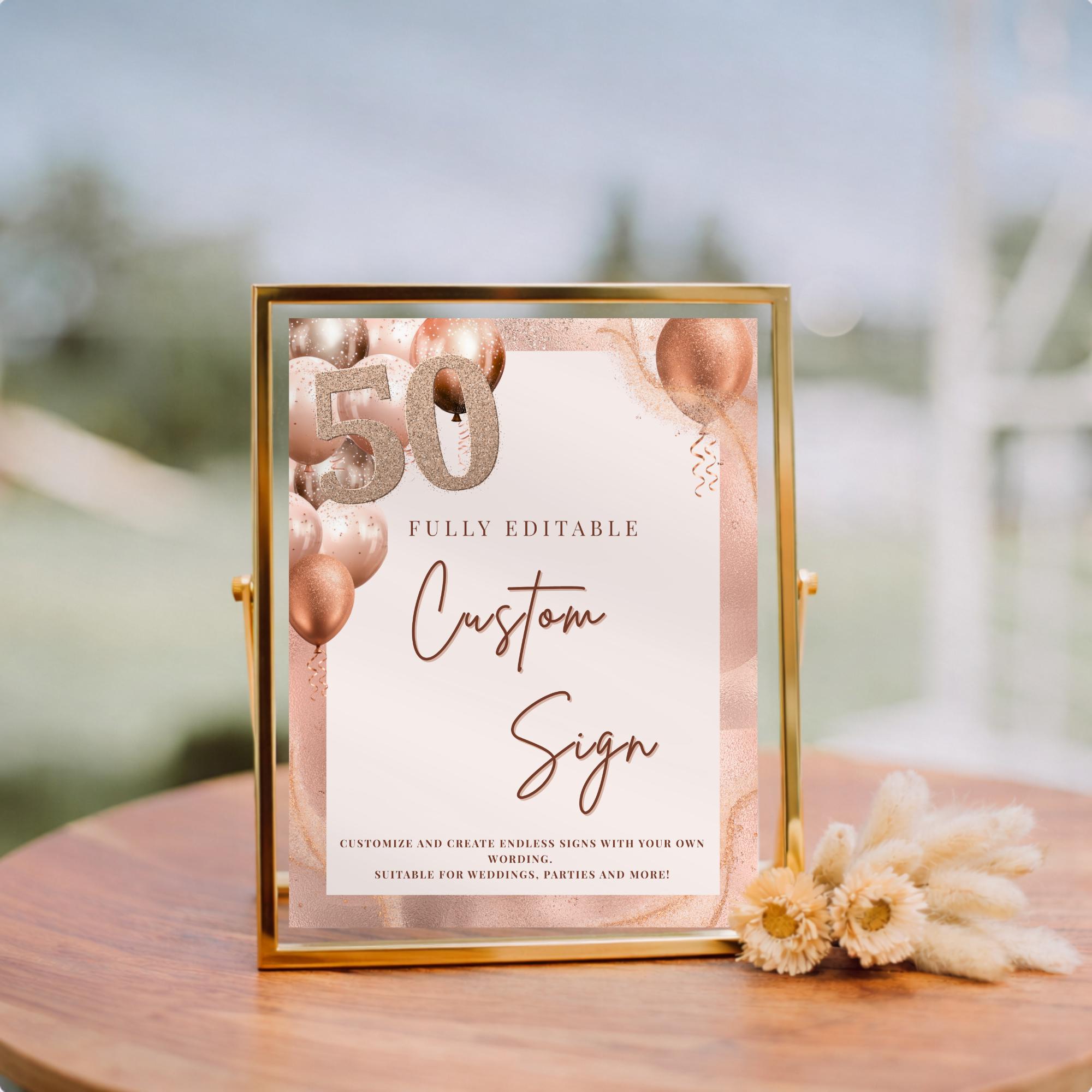 Rose Gold 50th Birthday Custom Sign