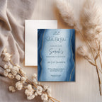 Elegant Blue Marble Watercolor Birthday Dinner Invitation