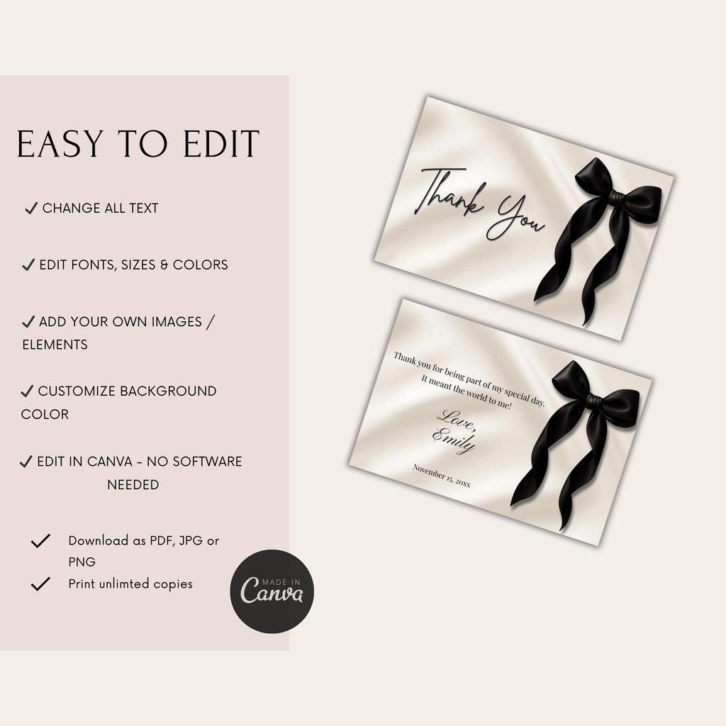 Black Bow Thank You Cards