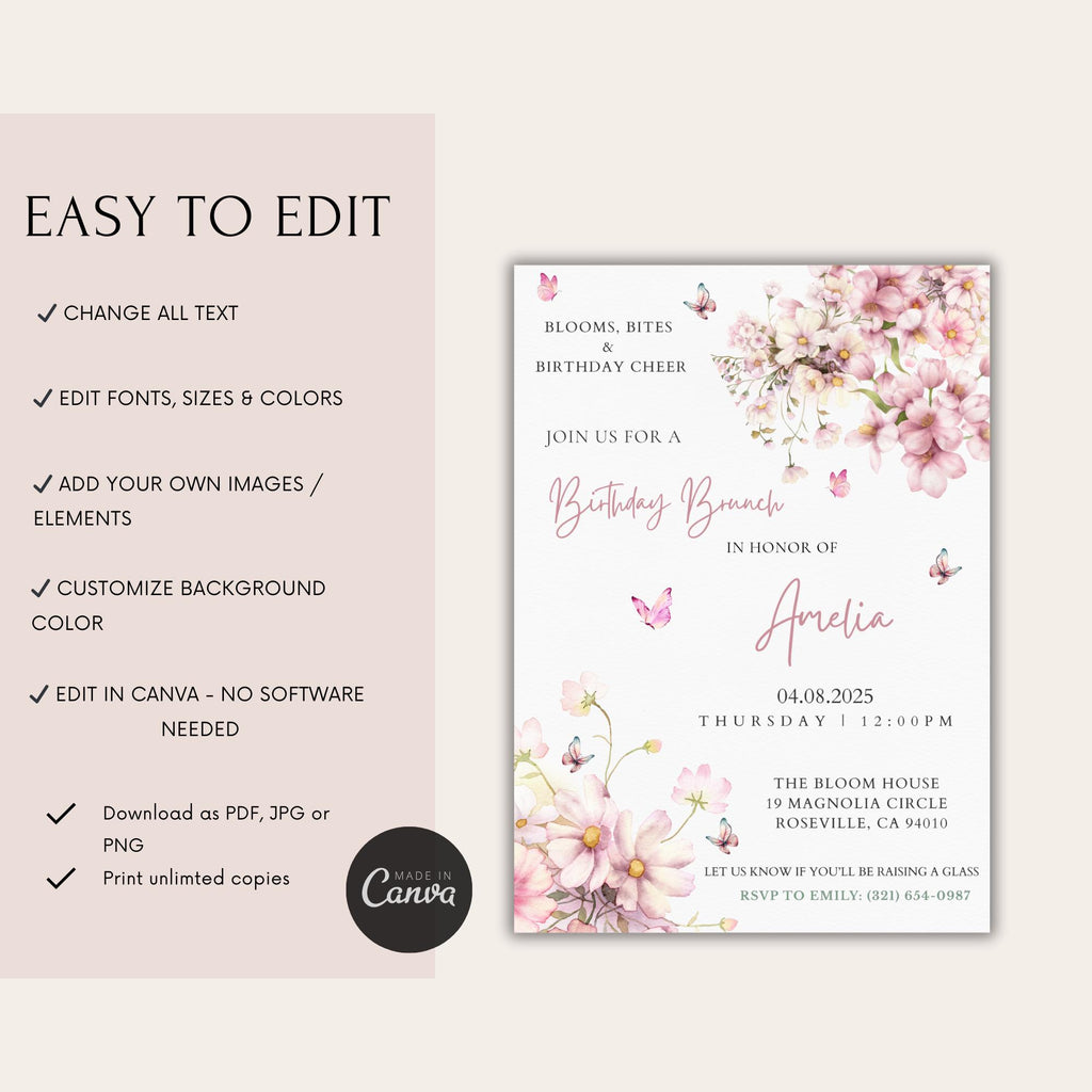 Watercolor Wildflower Birthday Brunch Invitation