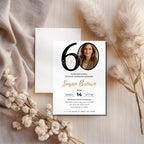 Modern 60th Birthday Invitation with Photo Number