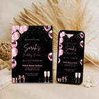 Rose Gold & Pink Balloon Birthday Dinner Invitation