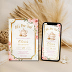Elegant Gold Floral Tea Party Kids Birthday Invitation