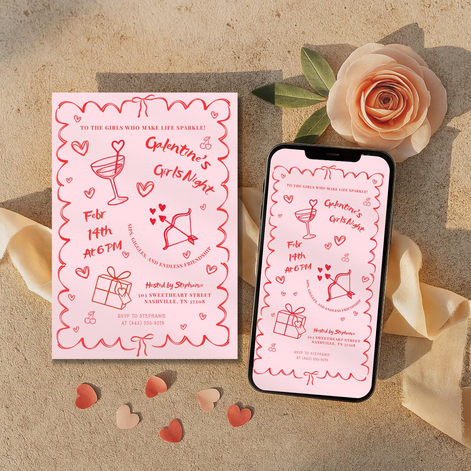 Handdrawn Galentine's Girls Night Invitation