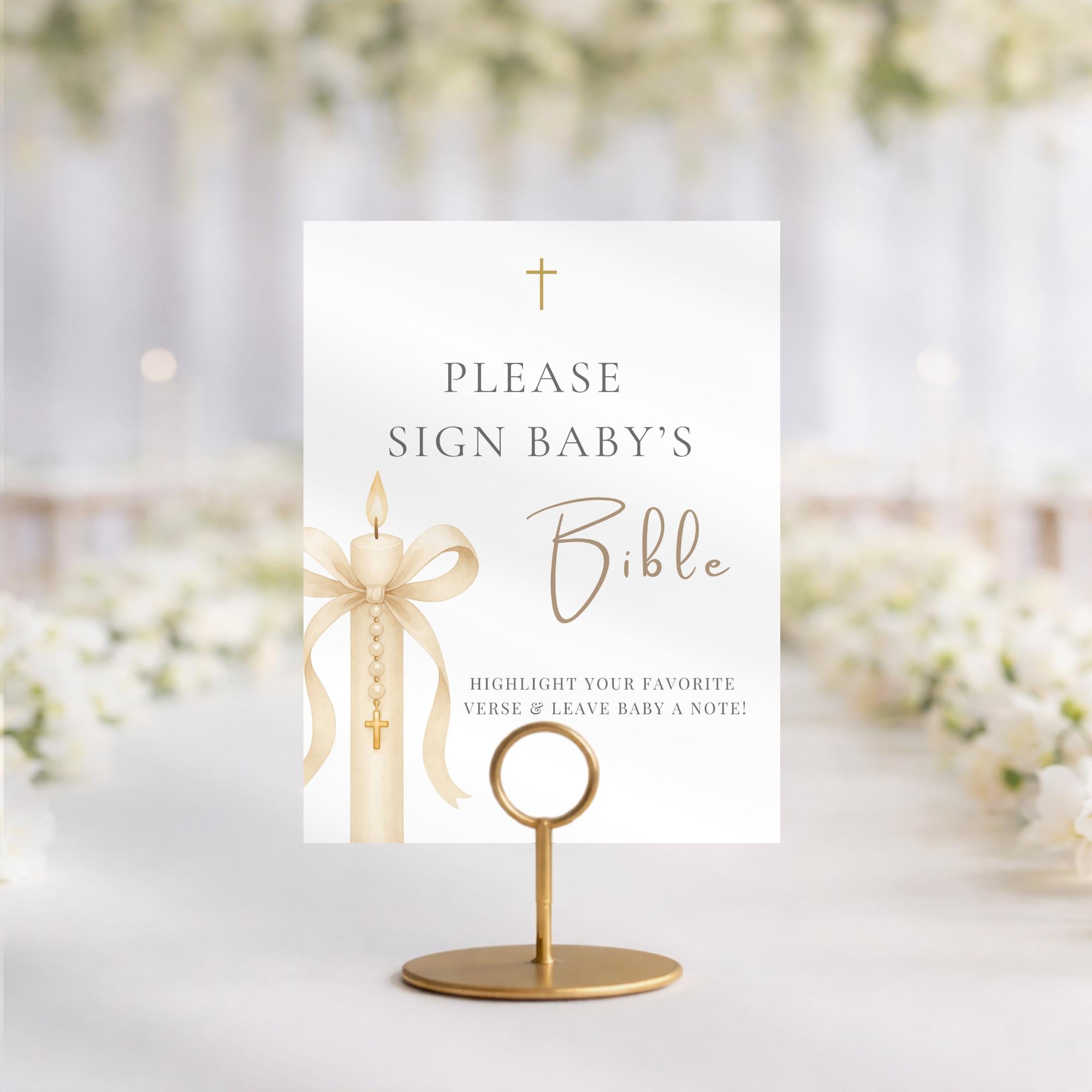 Gold Candle "Sign My Bible" Sign