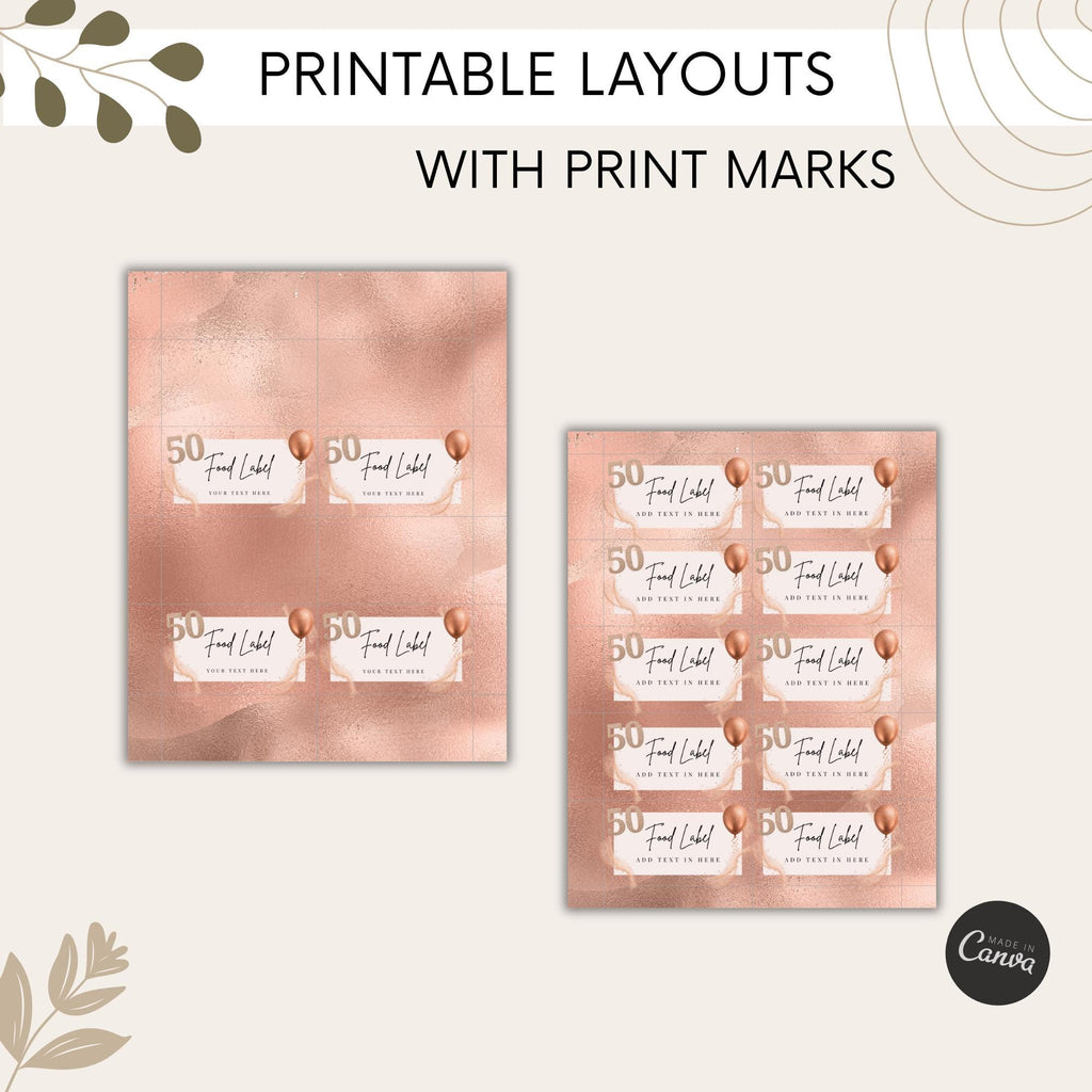 50th Birthday Food Labels Rose Gold