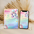 Pastel Rainbow Unicorn Kids Birthday Invitation