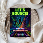 Neon Trampoline Park Kids Birthday Invitation