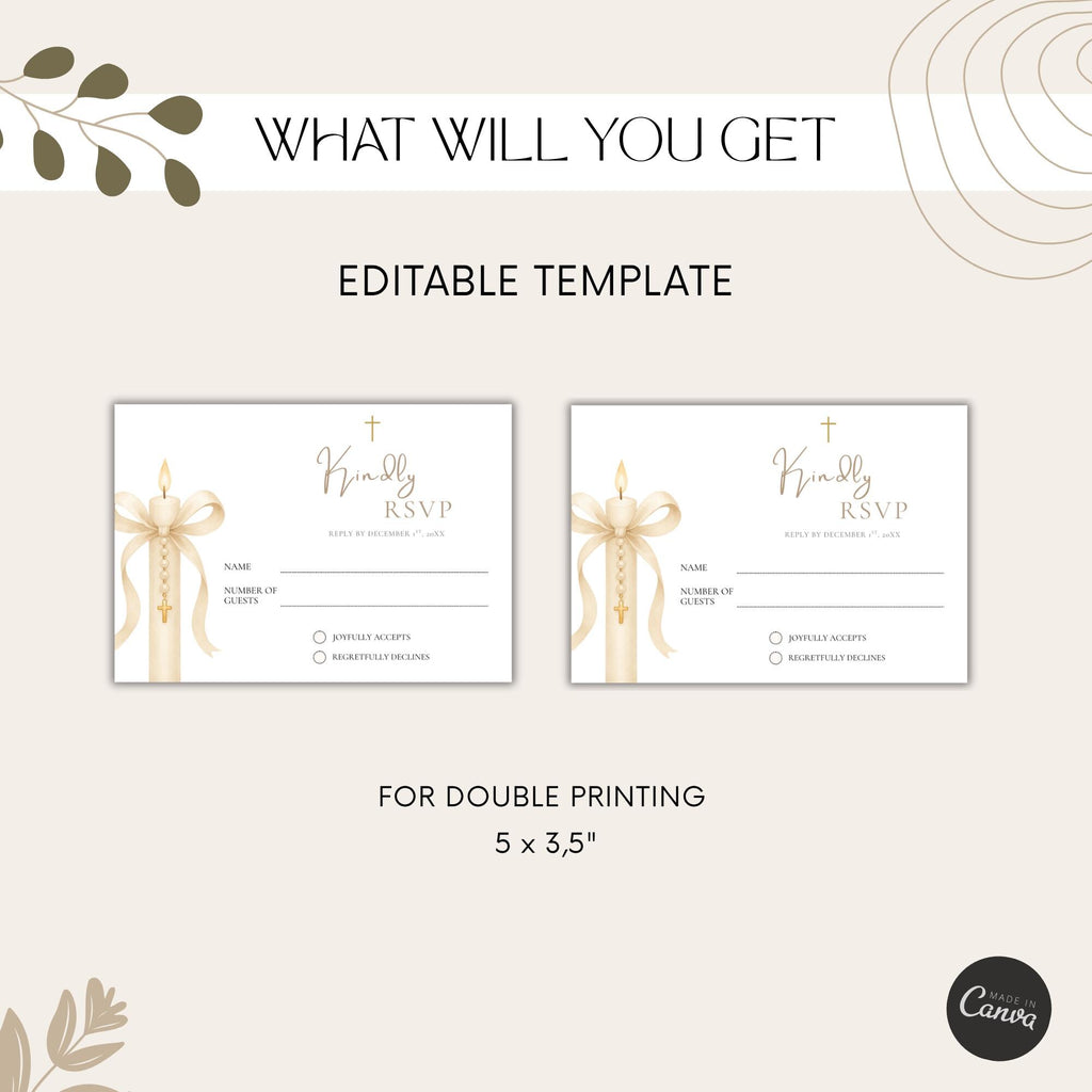 Gold Candle Baptism RSVP Card