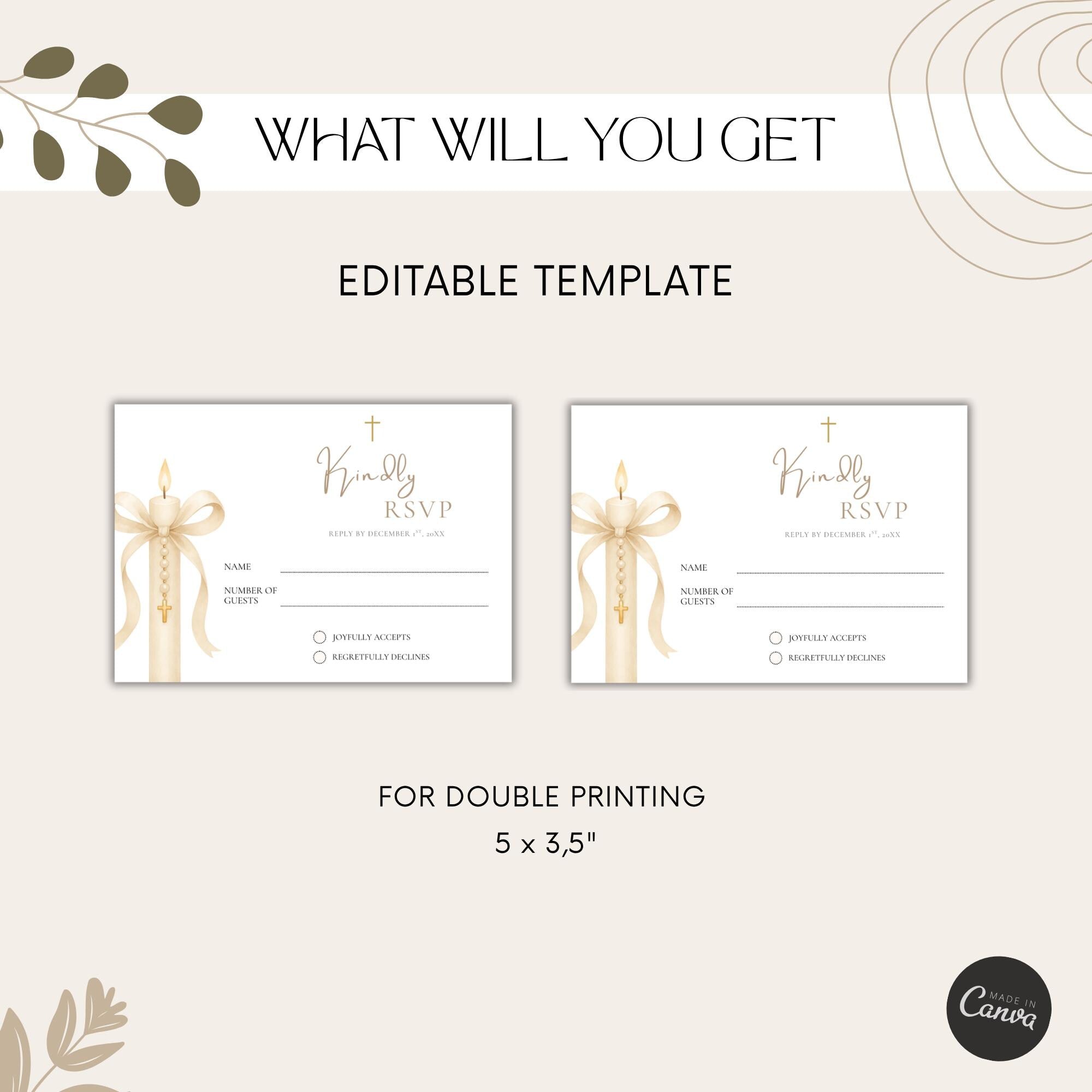 Gold Candle Baptism RSVP Card