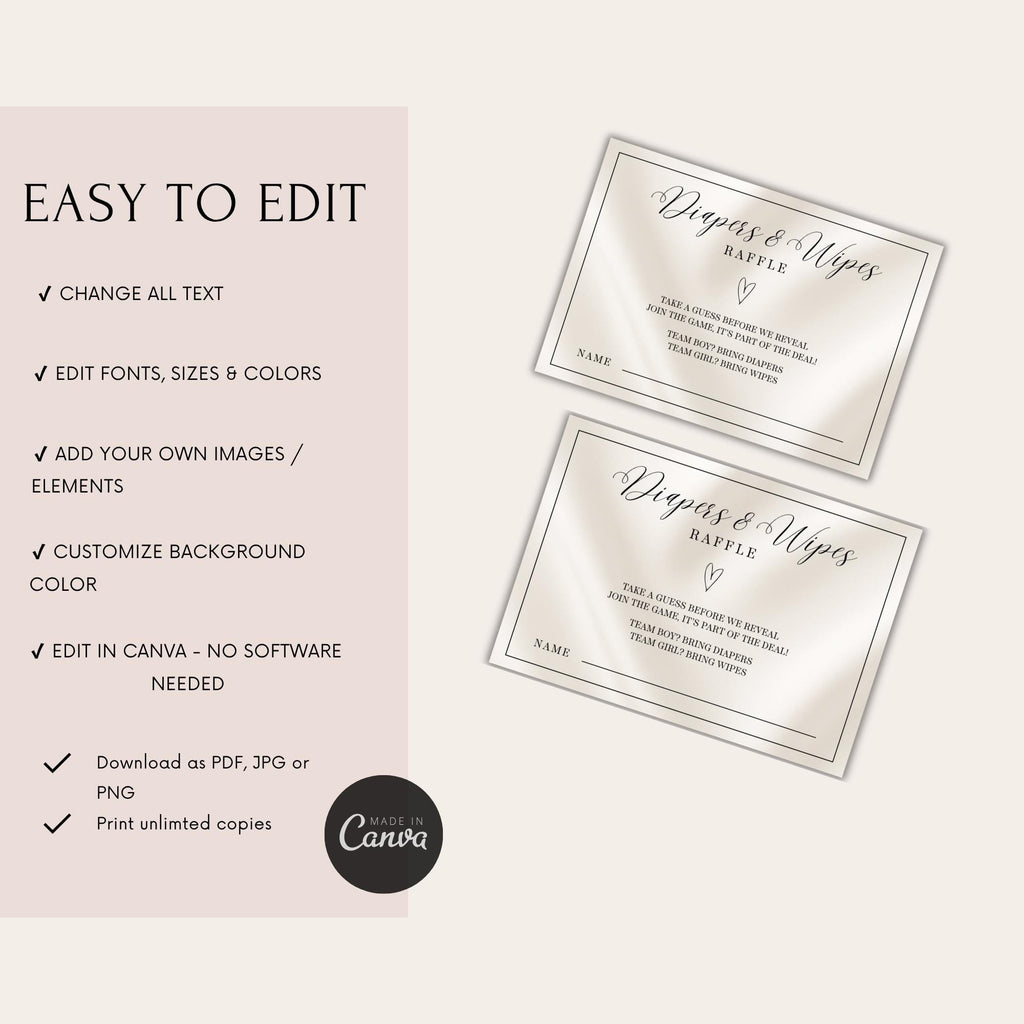 Elegant Gender Reveal Diaper Raffle Card