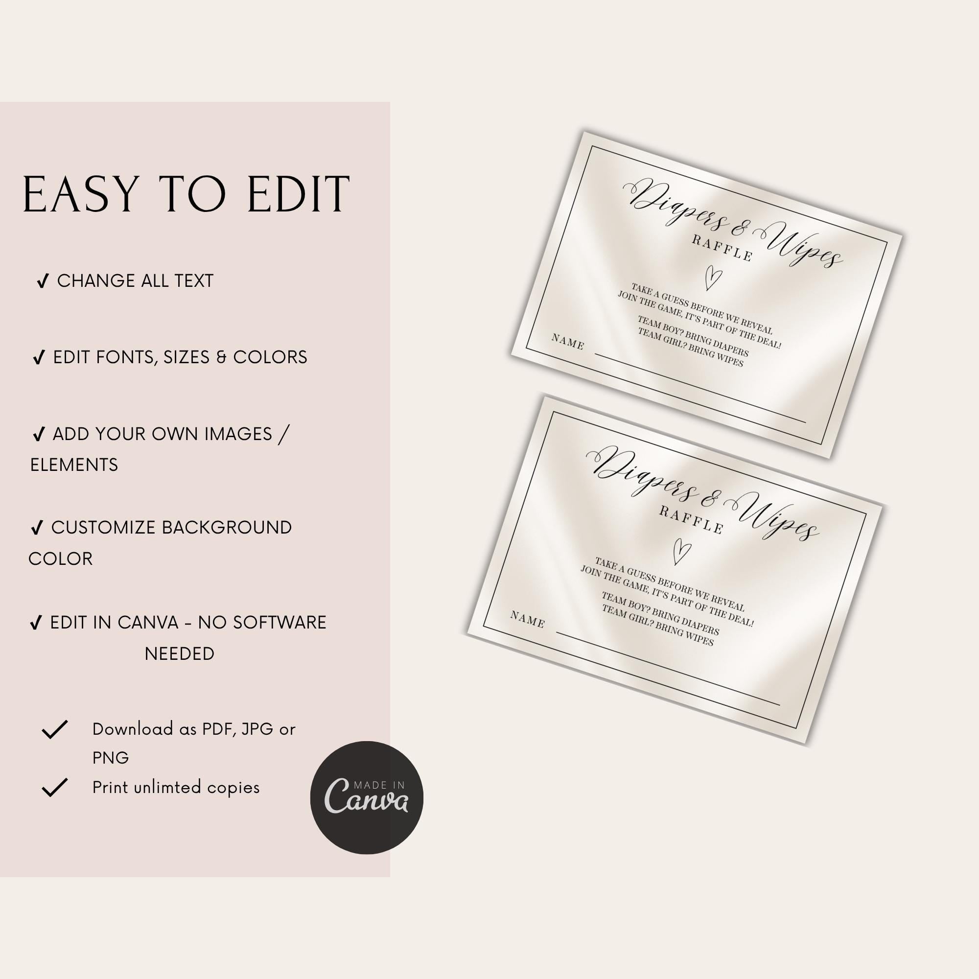 Elegant Gender Reveal Diaper Raffle Card