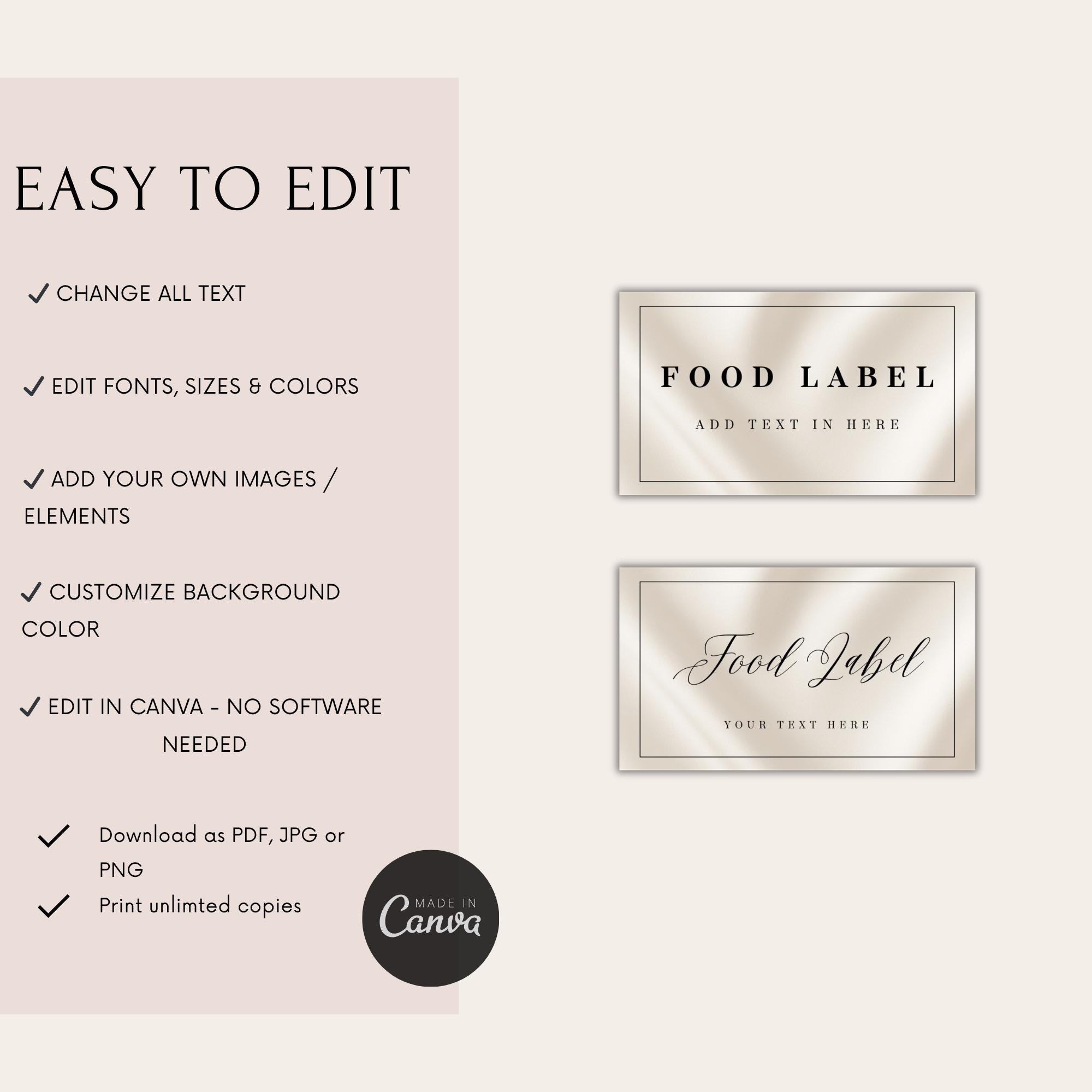 Elegant Black & White Food Labels