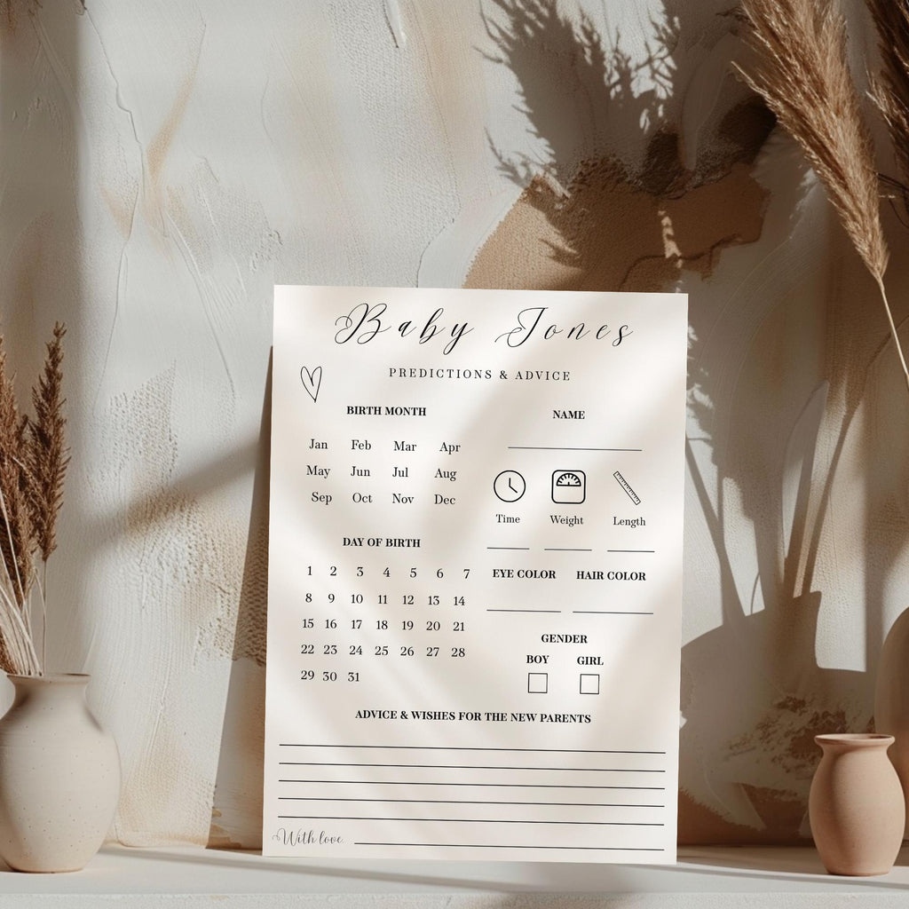 Gender Reveal Predictions and Advice Card