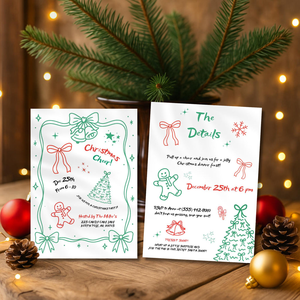 Hand Drawn Red & Green Christmas Invitation
