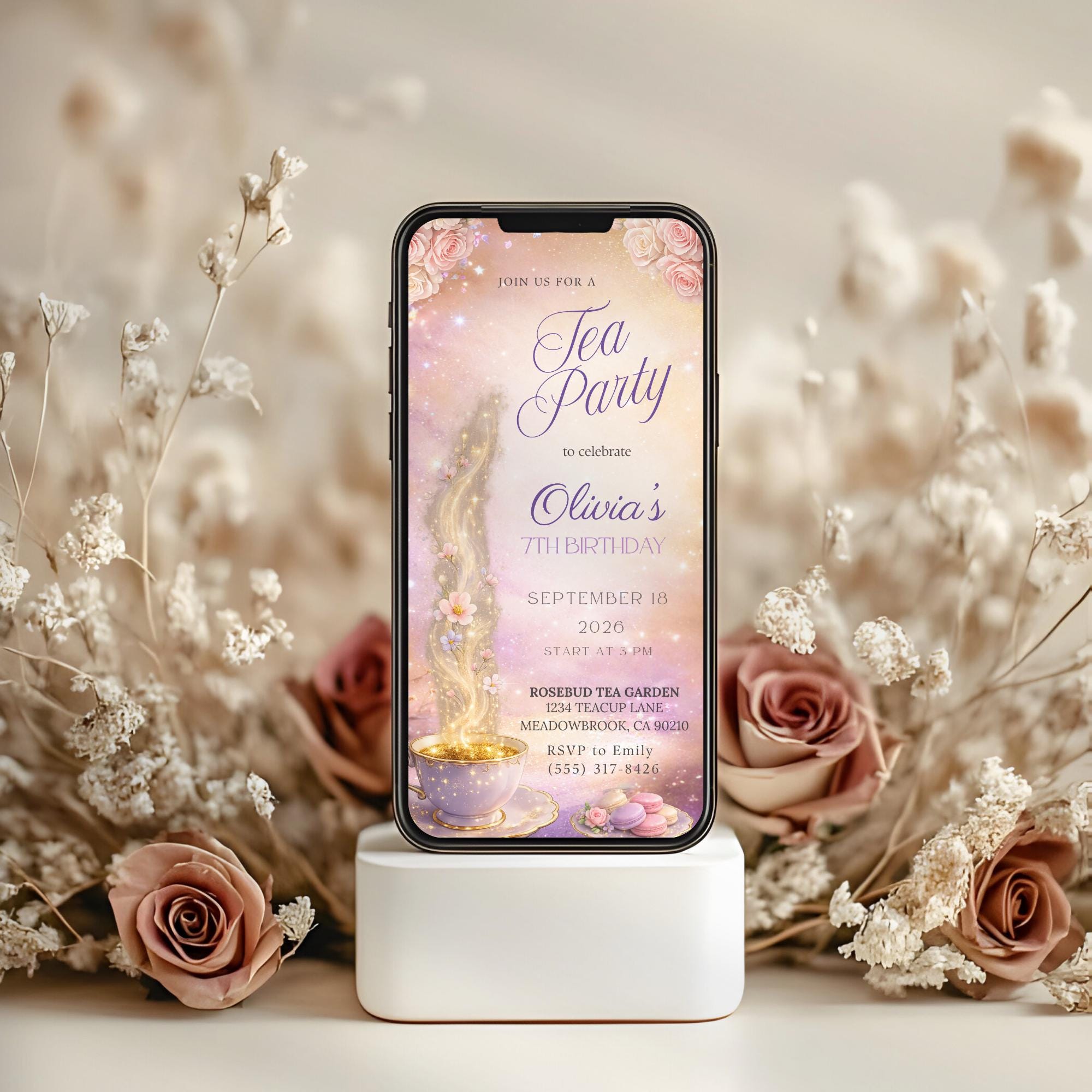 Magical Floral Tea Party Kids Birthday Invitation