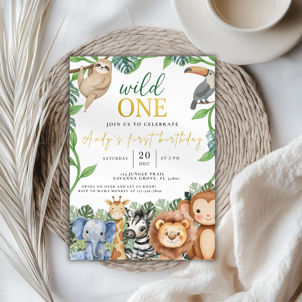 Wild One Safari Birthday Invitation