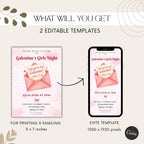 Pink Galentines Girls Night Invitation