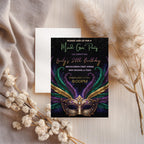 Mardi Gras Feather Mask Birthday Invitation