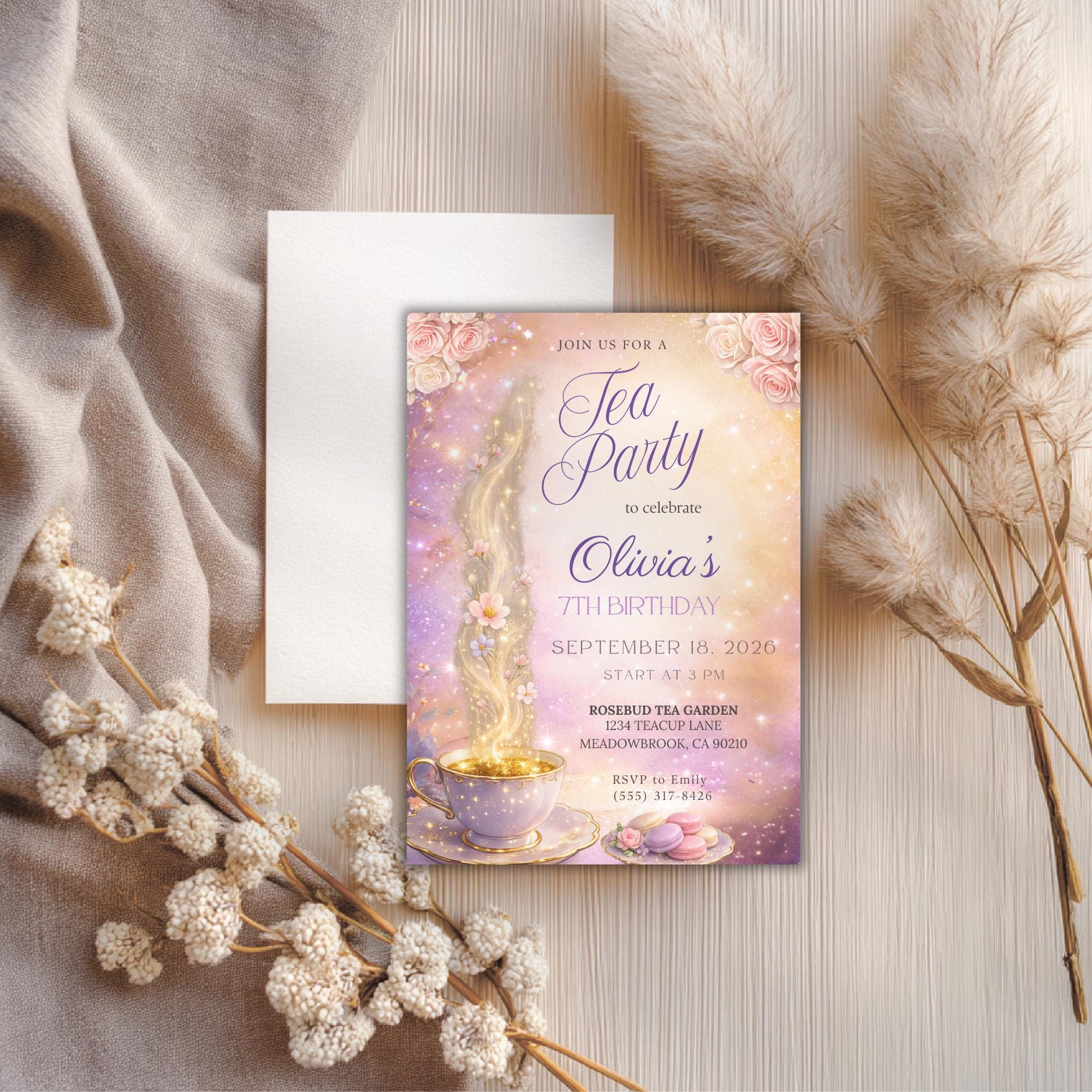 Magical Floral Tea Party Kids Birthday Invitation
