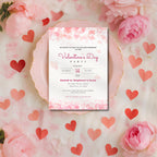 Pink Hearts Valentines Party Invitation