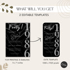 Elegant Black Satin 40th Birthday Invitation 1986