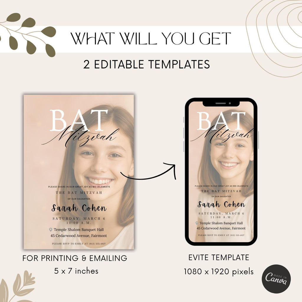 Bat Mitzvah Photo Invitation