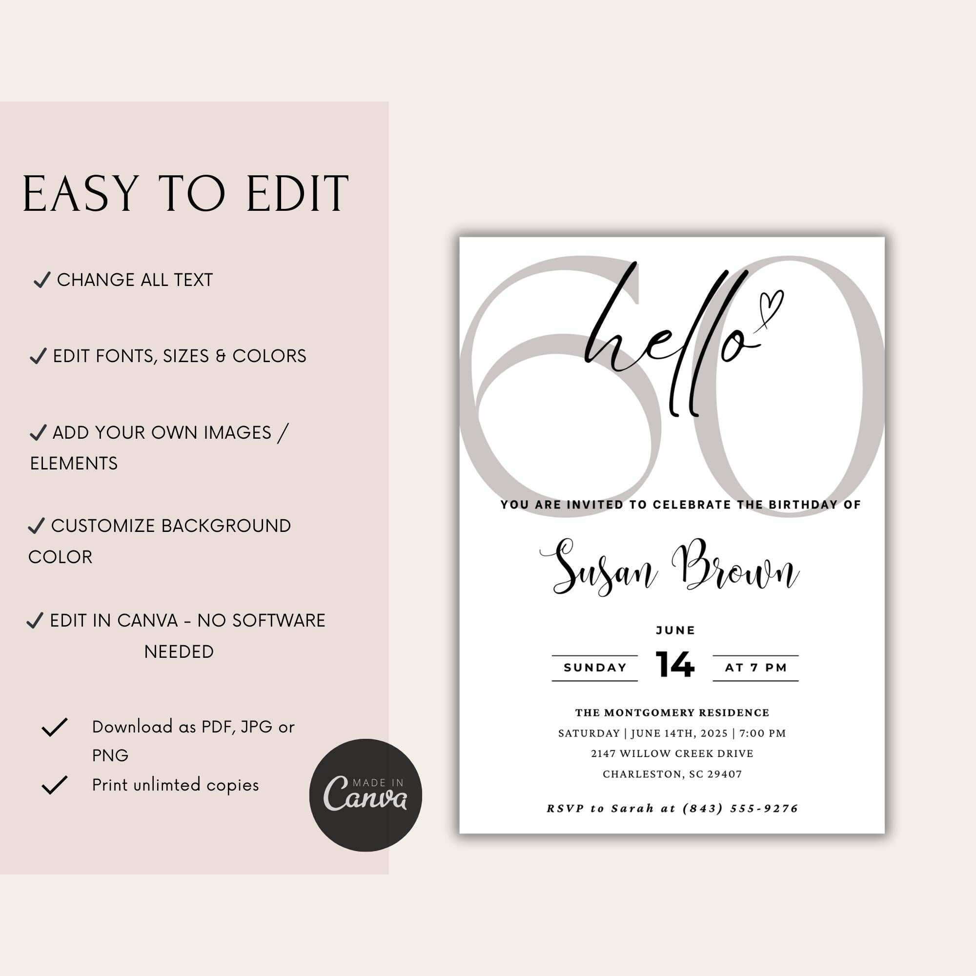 Minimal 60th Birthday Invitation