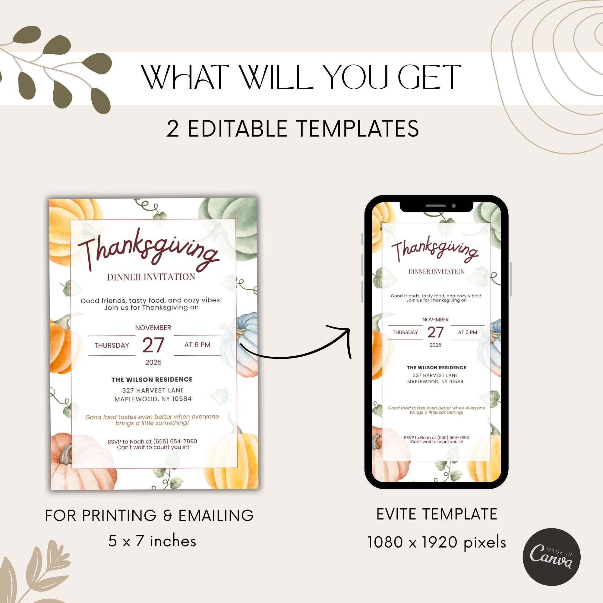 Pumpkin Thanksgiving Dinner Invitation