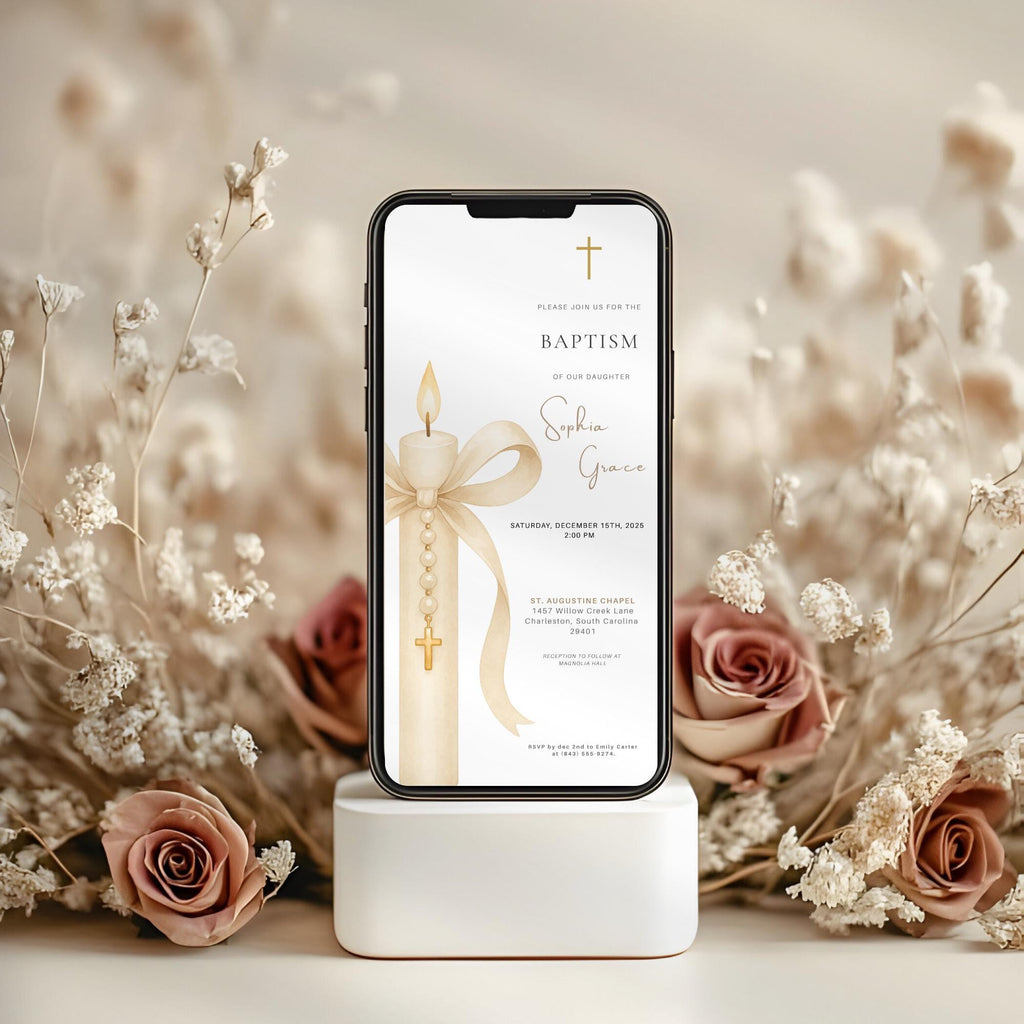 Gold Candle Baptism Invitation