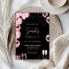 Rose Gold & Pink Balloon Birthday Dinner Invitation