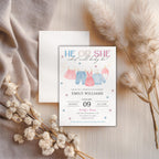 He or She Baby Clothes Gender Reveal Invitation