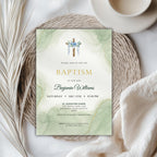 Elegant Green Watercolor Baptism Invitation