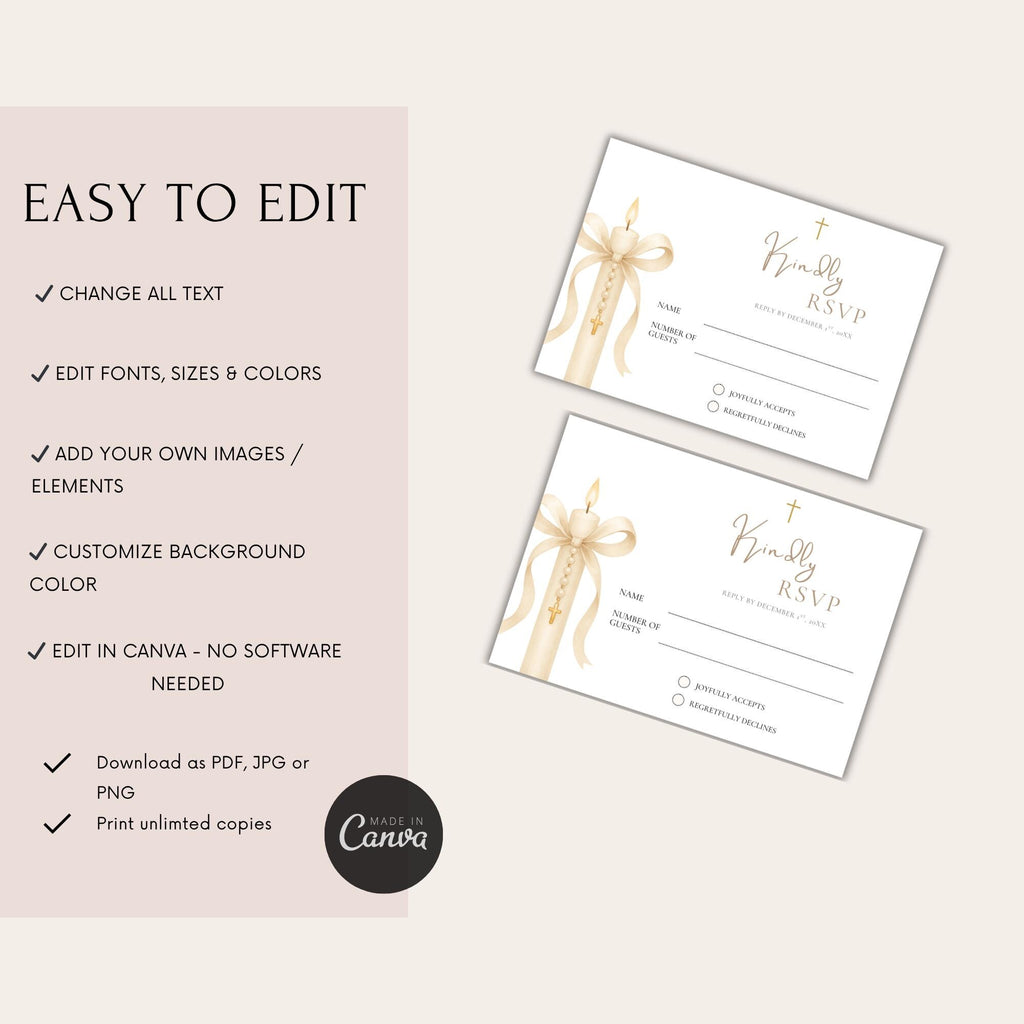 Gold Candle Baptism RSVP Card