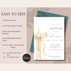 Gold Candle Baptism Invitation