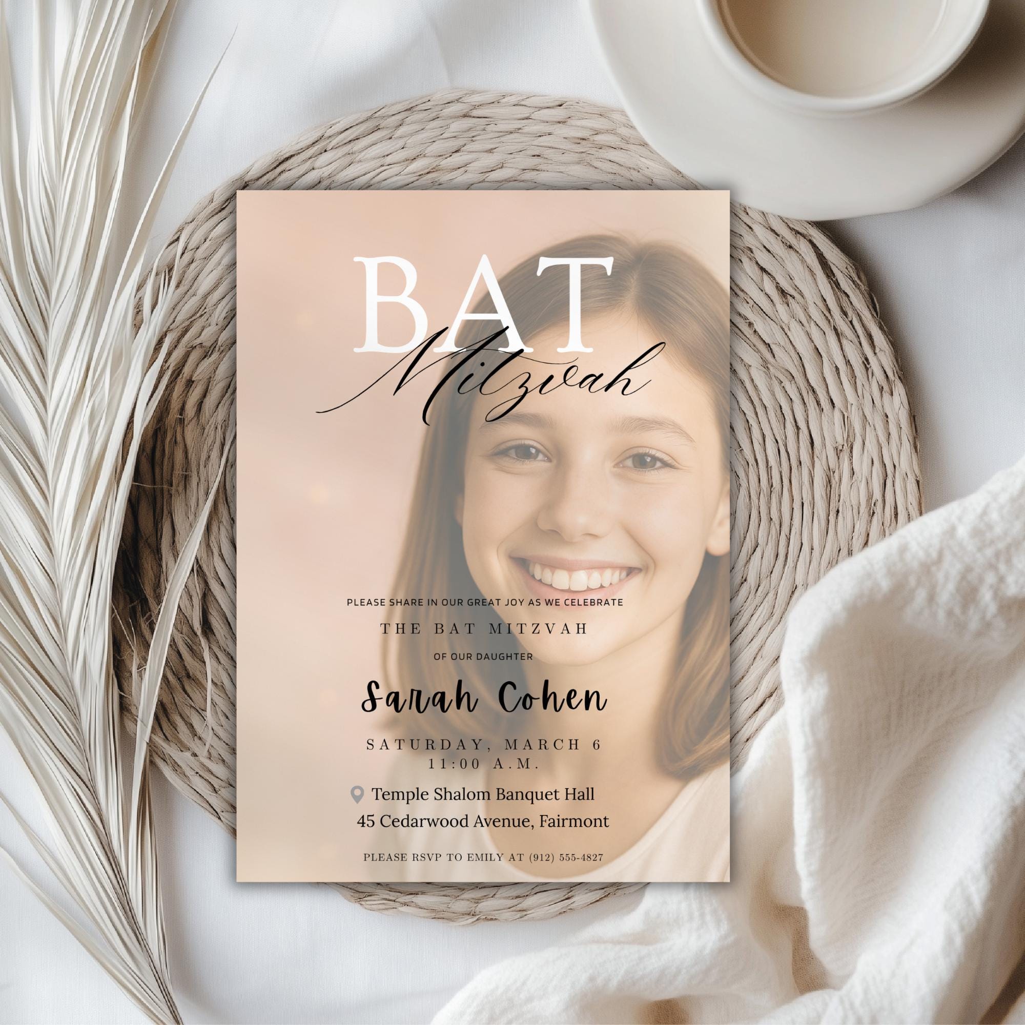 Bat Mitzvah Photo Invitation