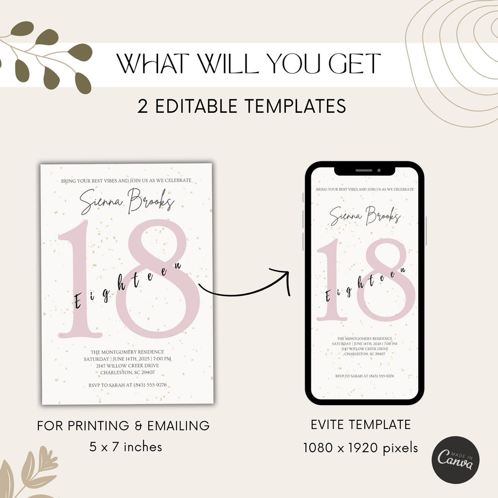Blush Minimalist 18th Birthday Invitation