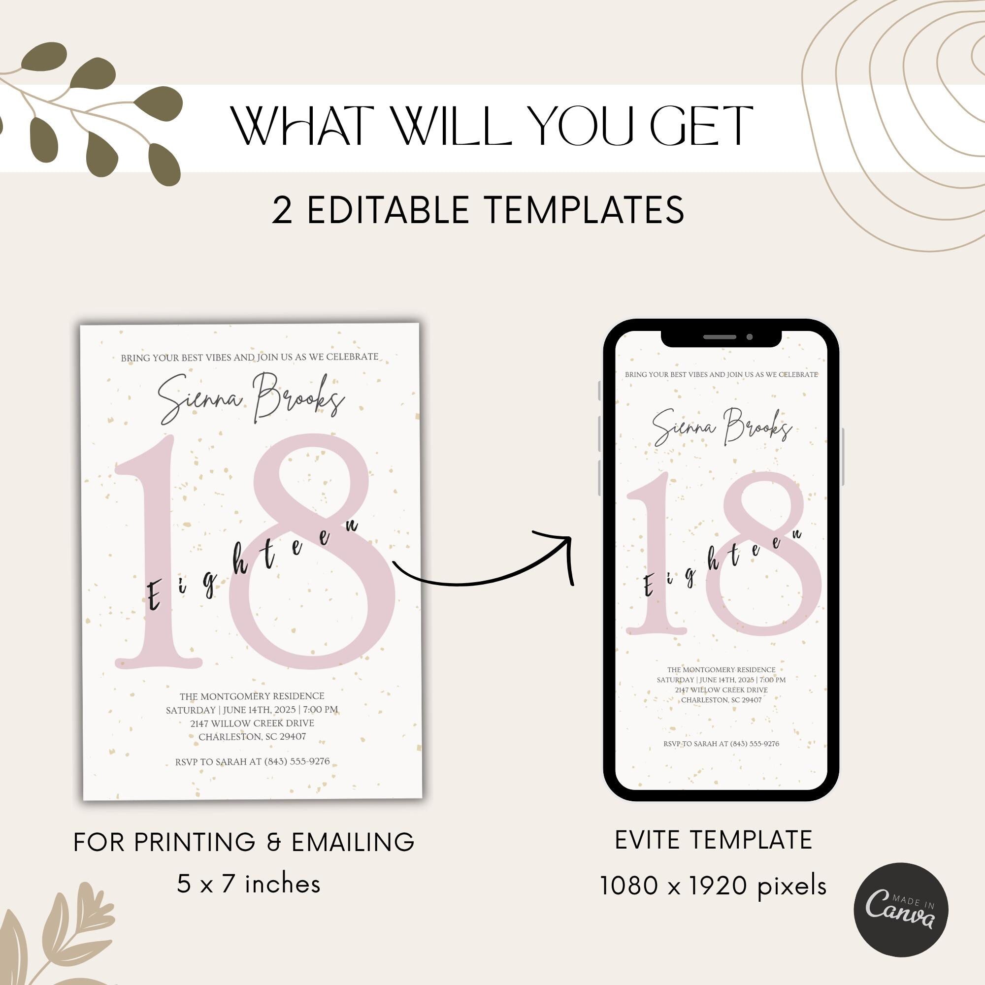 Blush Minimalist 18th Birthday Invitation