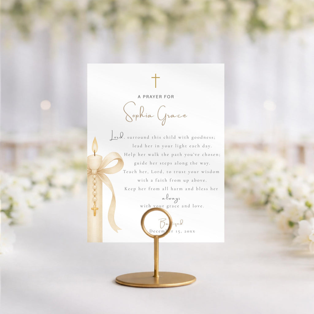 Gold Candle Baptism Prayer Card Sign