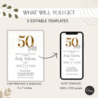 Minimal Gold Confetti 50th Birthday Invitation