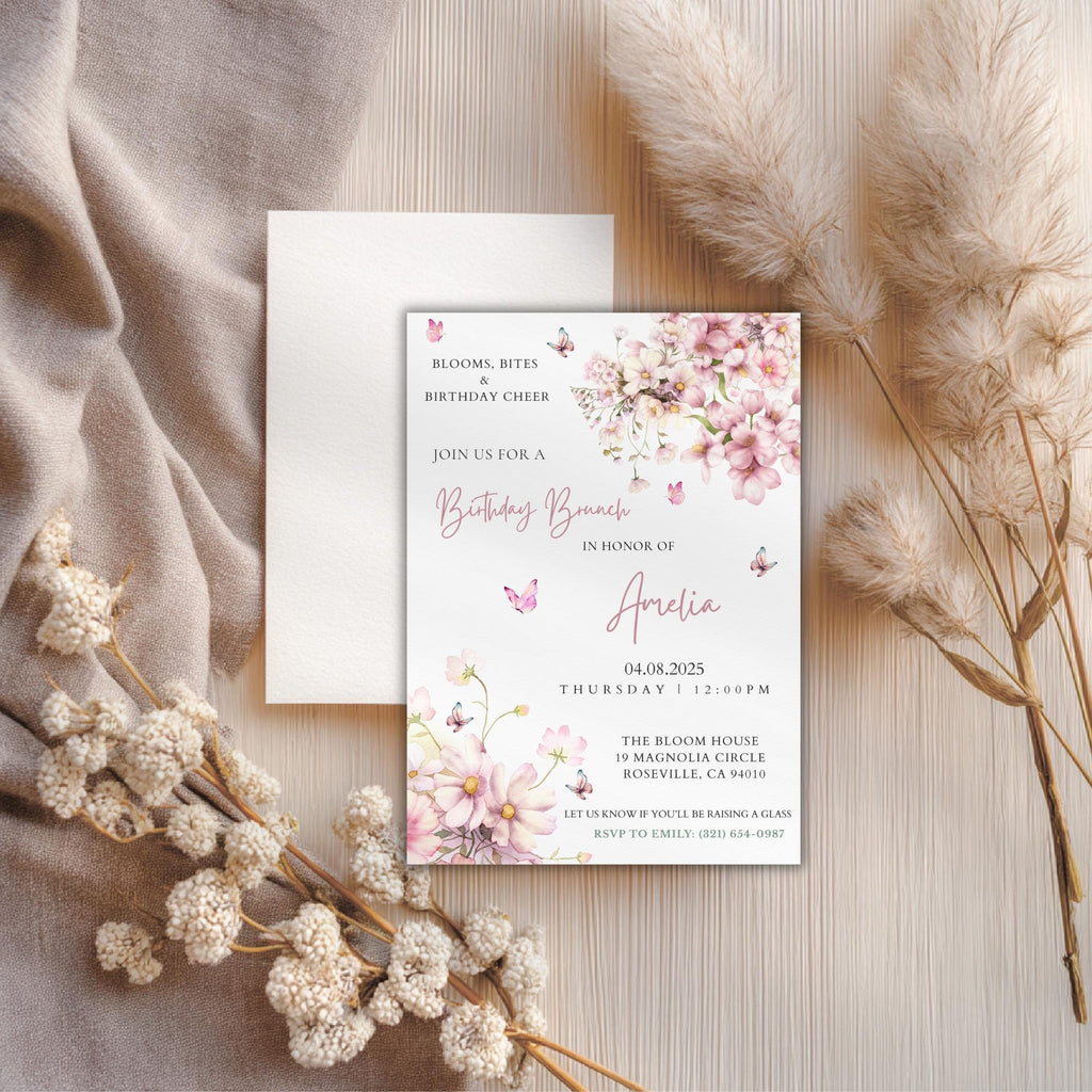 Watercolor Wildflower Birthday Brunch Invitation