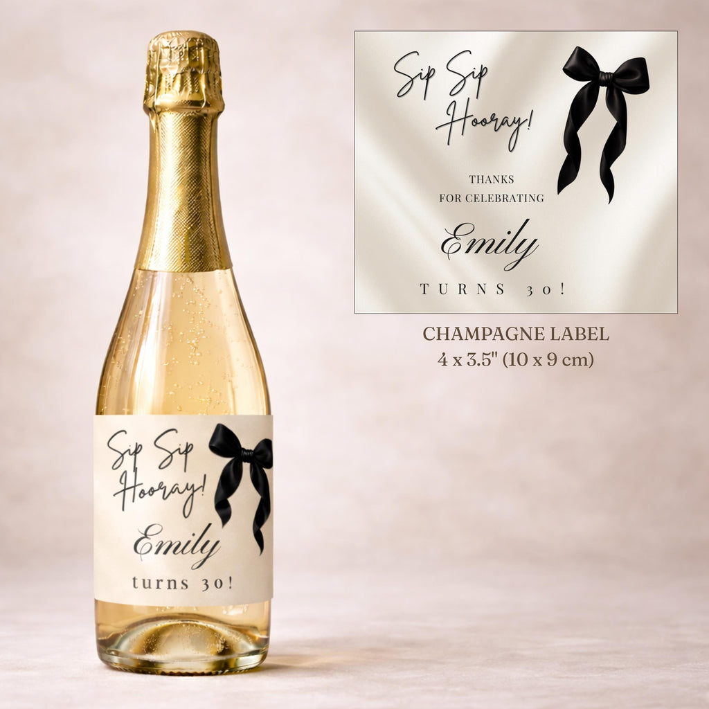 Black Bow Birthday Wine Bottle Label