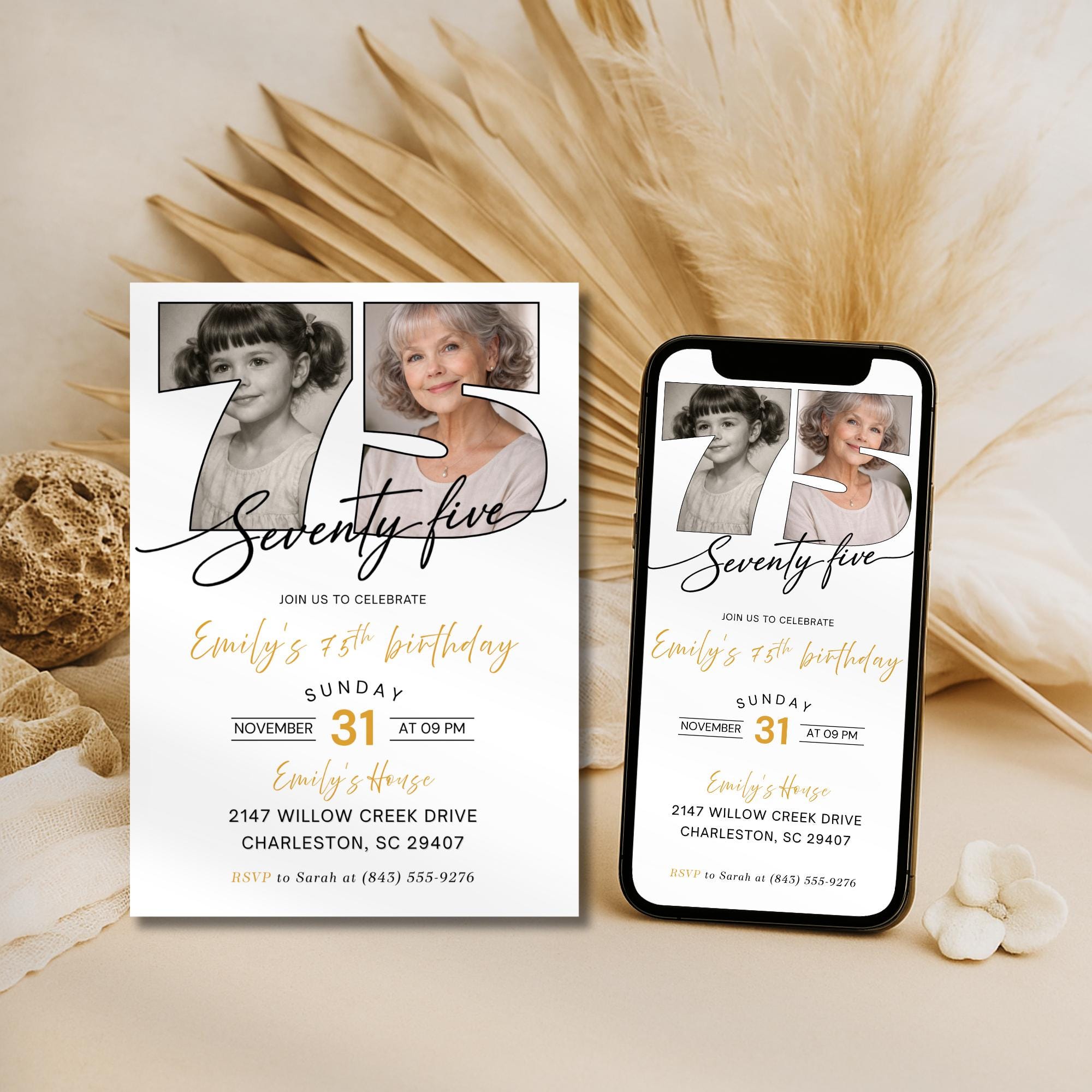 Photo Timeline 75th Birthday Invitation