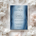 Elegant Blue Marble Watercolor Birthday Dinner Invitation
