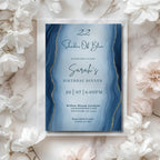 Elegant Blue Marble Watercolor Birthday Dinner Invitation