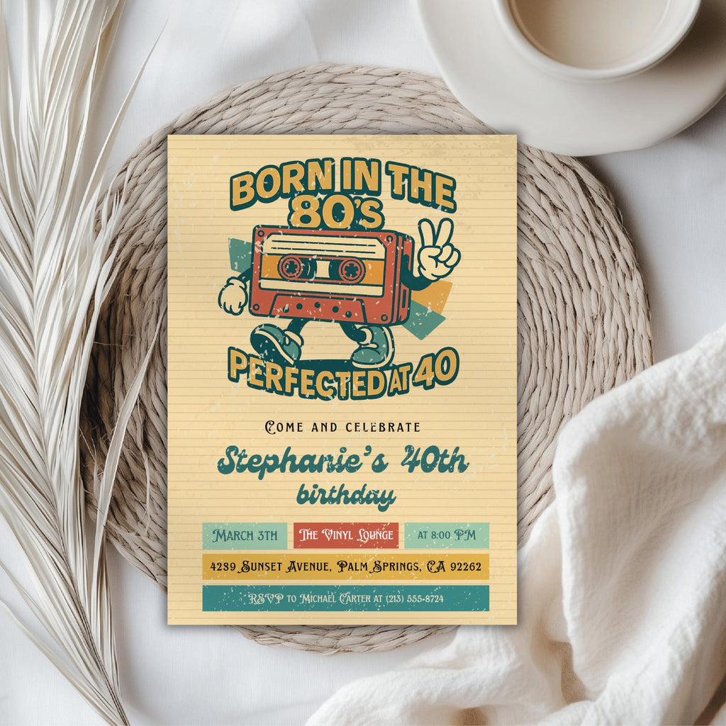 Retro 80s Cassette Tape 40th Birthday Invitation